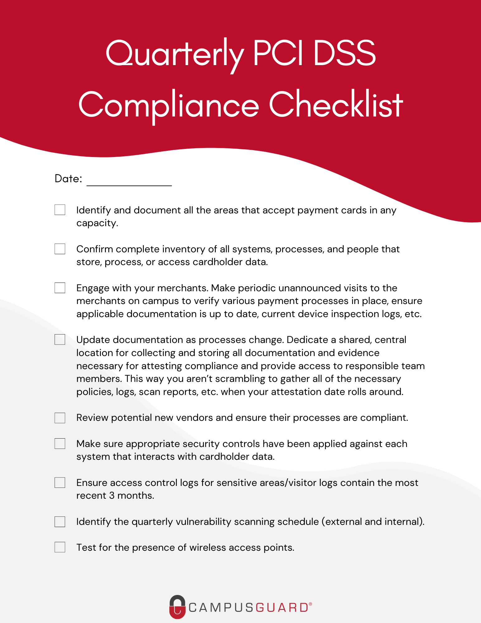 PCI DSS Compliance Quarterly Checklist