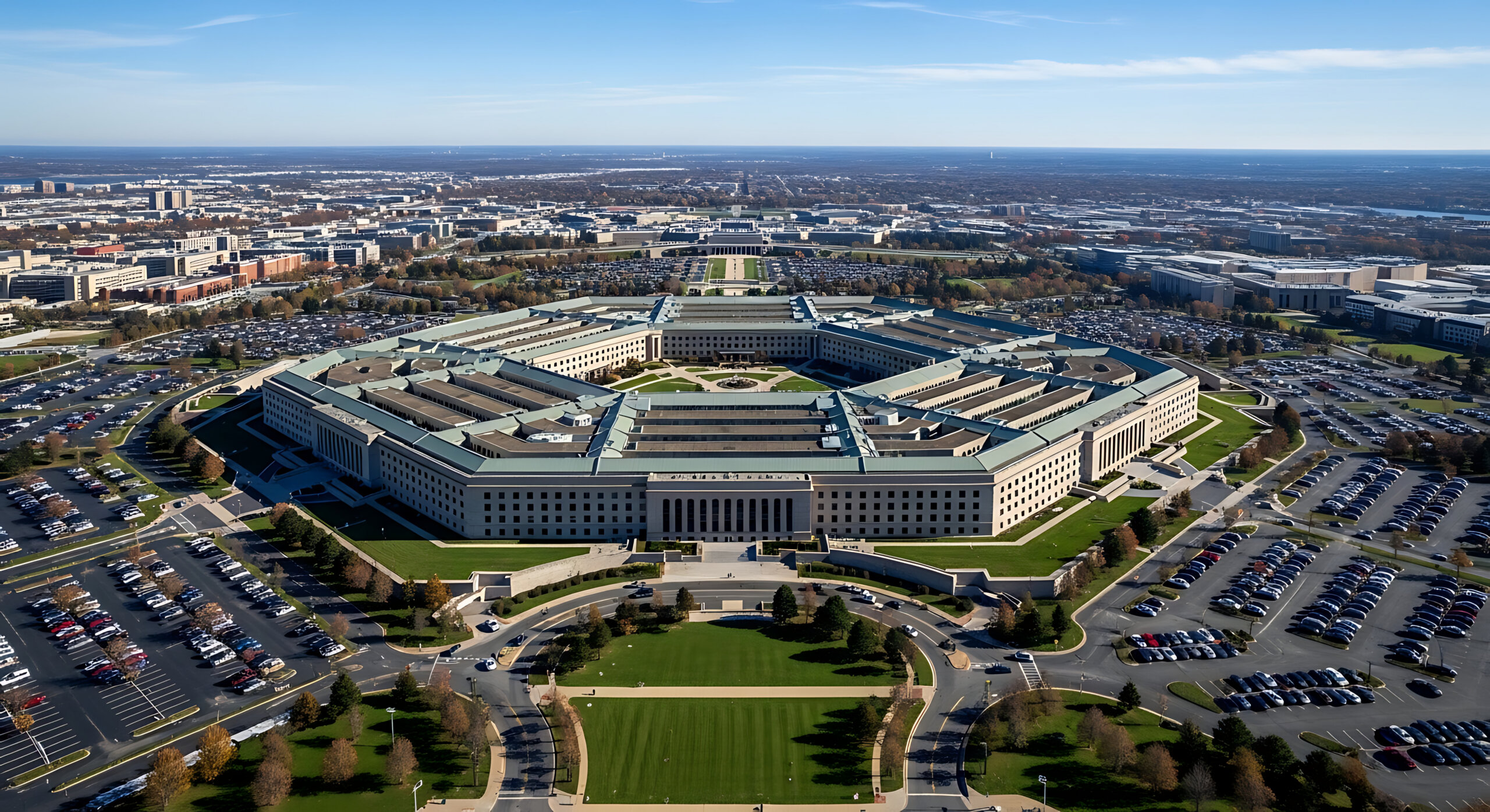 Aerial view of the Pentagon building, the headquarters of the United States Department of Defense, located in Arlington, Virginia